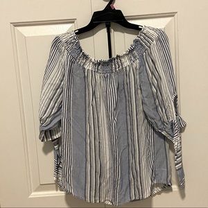 Off the shoulder striped casual shirt
